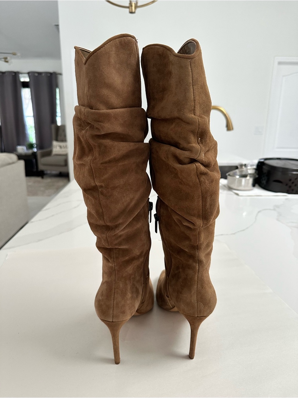 Vince Camuto Tan Suede Armada Slouchy Pointed Toe Heeled Boot Sz 8 - Picture 4 of 10